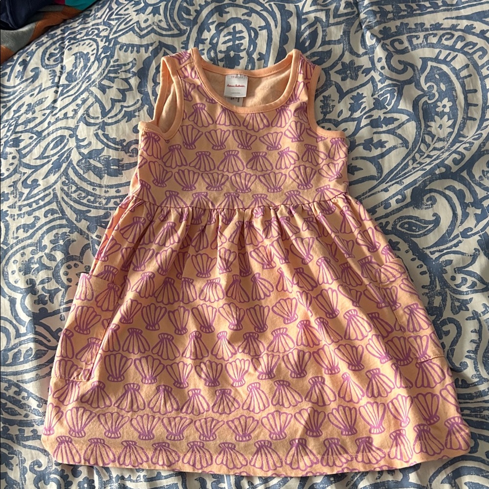 Hanna Andersson Sleeveless Dress with Shell Pattern - Peach and Purple